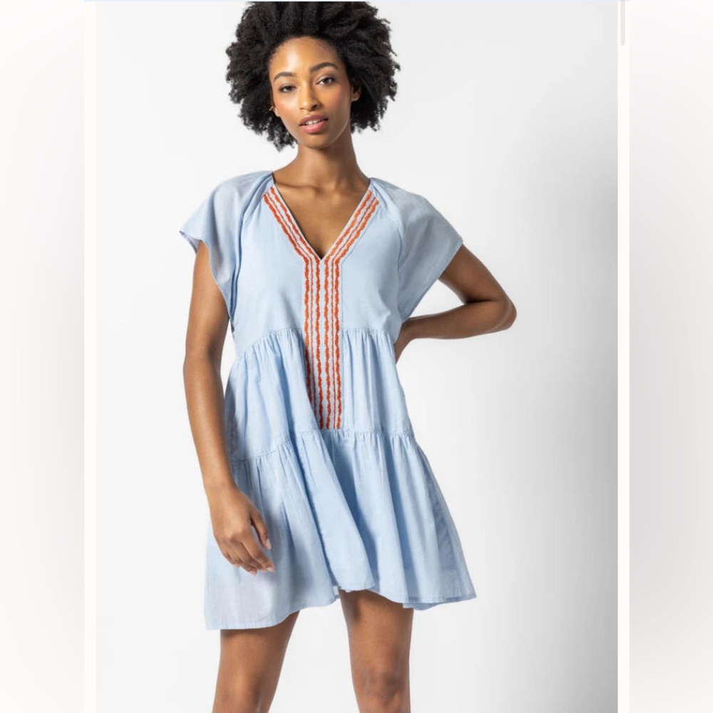 Lilla P Flutter Sleeve Dress in Crystal, size M